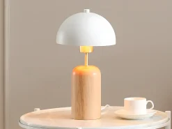Candeeiro de mesa em madeira e metal D20XA35,5 cm natural e branco - TANTA