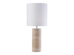 Candeeiro de mesa em tecido e travertino D.25 x A.58 cm, Branco e natural, ZAPANA