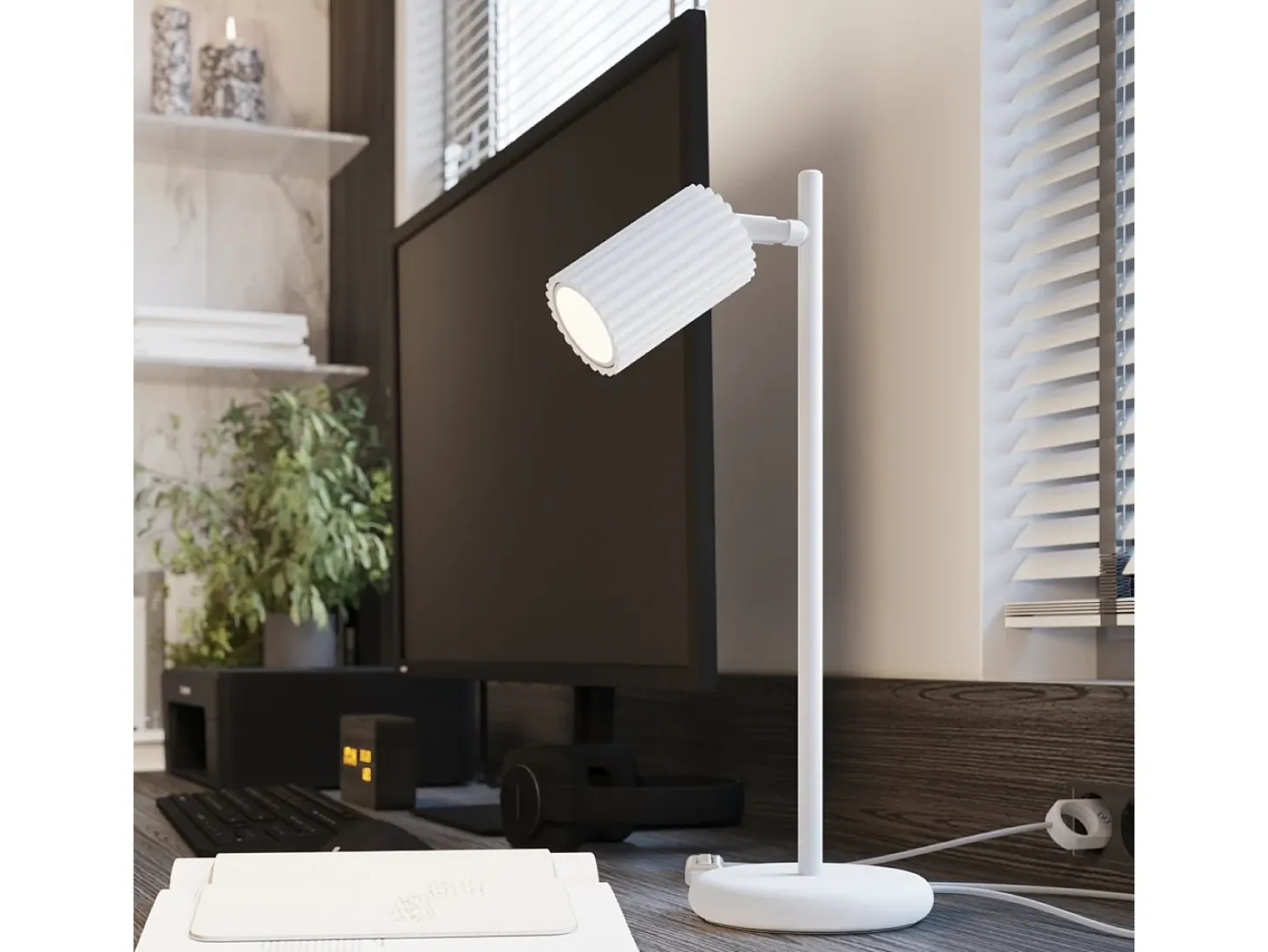 Candeeiro de mesa Gloow minimalista, alumínio - 1 fontes de luz 3000K - L.14.5 x H.43 cm - branco