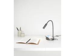 Candeeiro de mesa LED Beneito Faure - 5W, Luz quente, Para secretária, leitura e cabeceira, Carregamento sem fios, Cabeça ajustável - Cor preta​
