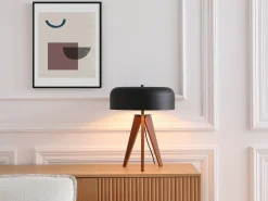 Candeeiro de mesa madeira e preto D.36 x H.45 cm - PAVICO