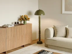 Candeeiro de pé em forma de cogumelo de metal, D. 45 x H. 147 cm, Caqui brilhante, ELDON