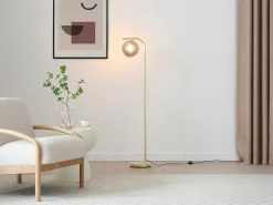candeeiro de pé em latão escovado e vidro fumado - D.28 x A.150 cm - SOFIA
