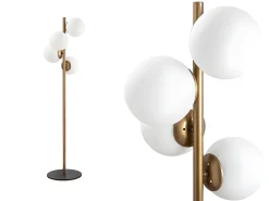 Candeeiro de pé em metal e vidro 4 globos FAZE - A. 130 cm - Dourado e branco