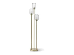 Candeeiro de pé em metal e vidro canelado - 3 globos - D. 30 x A. 161 cm - Dourado - LOUXOR