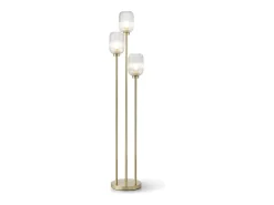 Candeeiro de pé em metal e vidro canelado - 3 globos - D. 30 x A. 161 cm - Dourado - LOUXOR