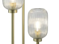 Candeeiro de pé em metal e vidro canelado - 3 globos - D. 30 x A. 161 cm - Dourado - LOUXOR