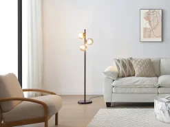 Candeeiro de pé preto fosco e vidro fumado D.32 x A.148 cm - YUKON