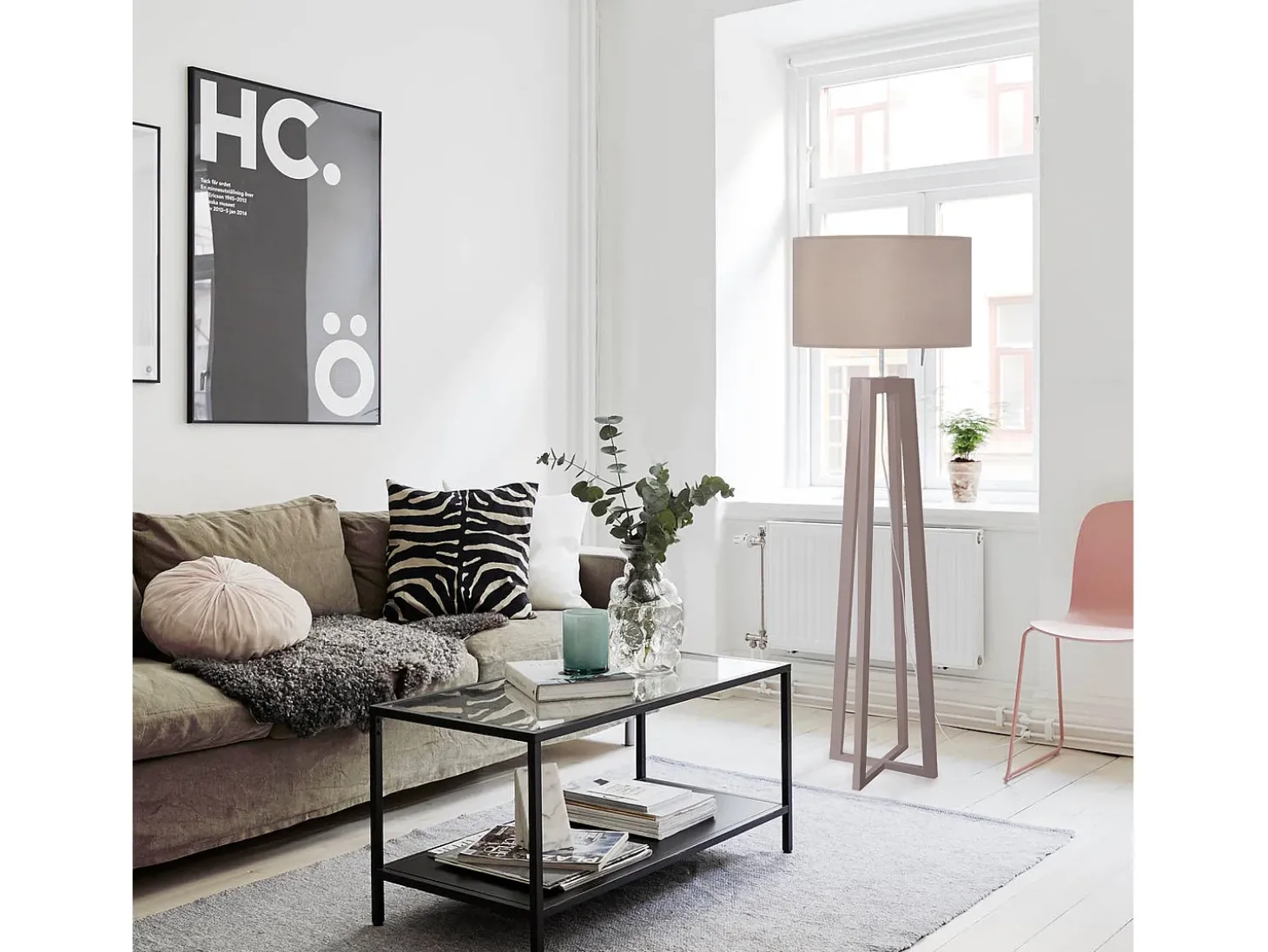 Candeeiro de Pé TOSEL HOD B tecido certo taupe D40 x H155 cm