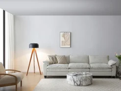 Candeeiro de pé tripé em madeira de seringueira e metal D.42 x A.145 cm - Natural e preto - PAVICO