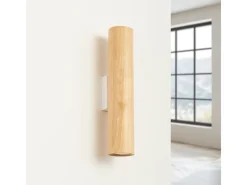 Candeeiro de parede Lino moderno, madeira/aço - 2 lichtbronnen - L.6 x H.30 cm - madeira natural/branco