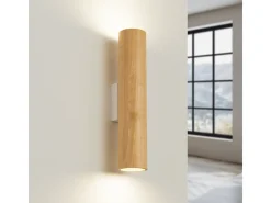 Candeeiro de parede Lino moderno, madeira/aço - 2 lichtbronnen - L.6 x H.30 cm - madeira natural/branco