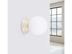 Candeeiro de parede Zori minimalista, cerâmica vidrada/vidro - 1 lichtbronnen - L.12 x H.12 cm - bege