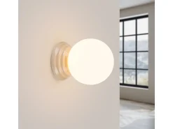 Candeeiro de parede Zori minimalista, cerâmica vidrada/vidro - 1 lichtbronnen - L.12 x H.12 cm - bege