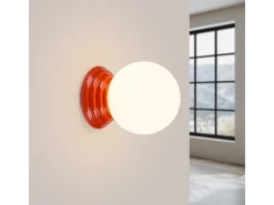 Candeeiro de parede Zori minimalista, cerâmica vidrada/vidro - 1 lichtbronnen - L.12 x H.12 cm - pêssego