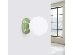 Candeeiro de parede Zori minimalista, cerâmica vidrada/vidro - 1 lichtbronnen - L.12 x H.12 cm - verde-oliva