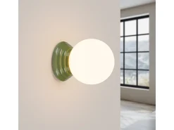 Candeeiro de parede Zori minimalista, cerâmica vidrada/vidro - 1 lichtbronnen - L.12 x H.12 cm - verde-oliva