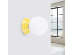 Candeeiro de parede Zori minimalista, cerâmica vidrada/vidro - 1 lichtbronnen - L.12 x H.12 cm - amarelo