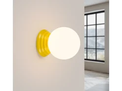 Candeeiro de parede Zori minimalista, cerâmica vidrada/vidro - 1 lichtbronnen - L.12 x H.12 cm - amarelo