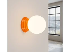 Candeeiro de parede Zori minimalista, cerâmica vidrada/vidro - 1 lichtbronnen - L.12 x H.12 cm - laranja
