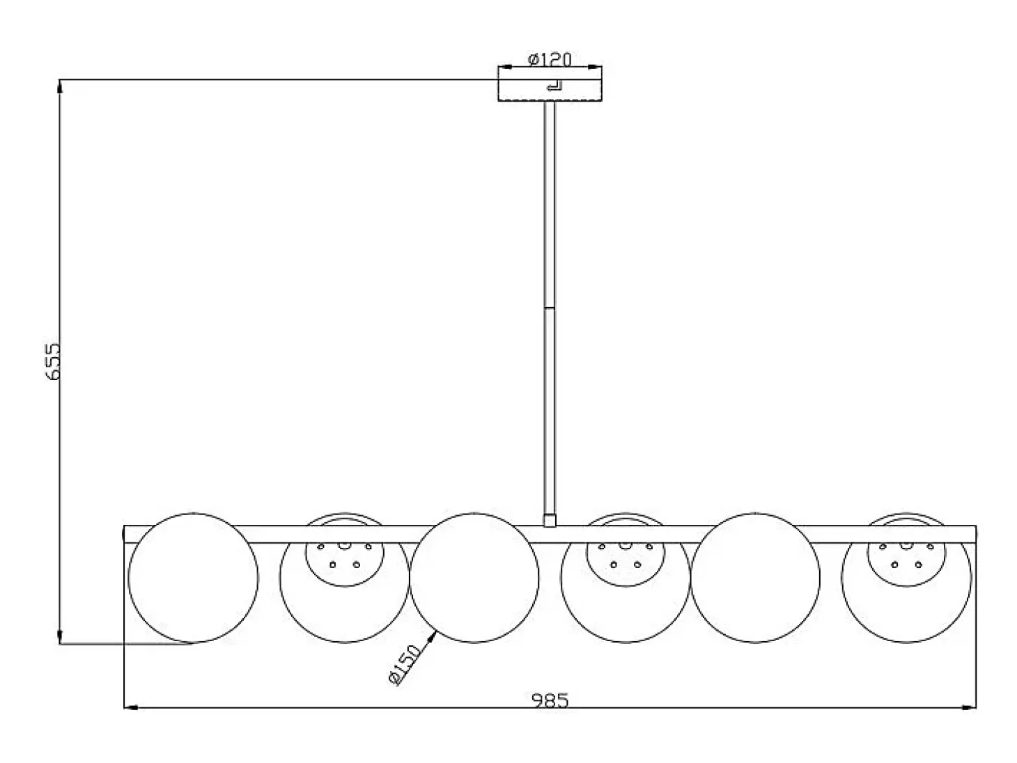 Candeeiro de teto em latão escovado e 6 globos em vidro - C. 128 cm - YUKON