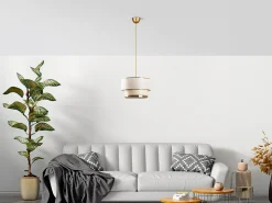 Candeeiro de teto em metal D30 x A65 cm dourado e bege RAYONA
