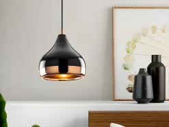 Candeeiro de teto em metal - Candeeiro D. 17 x A. 25/112 cm - Preto e acobreado - YILDO