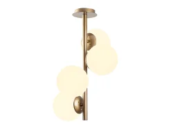 Candeeiro de teto em metal e vidro 4 globos FAZE - D. 32 cm x A. 53 cm - Dourado e branco