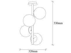 Candeeiro de teto em metal e vidro 4 globos FAZE - D. 32 cm x A. 53 cm - Dourado e branco