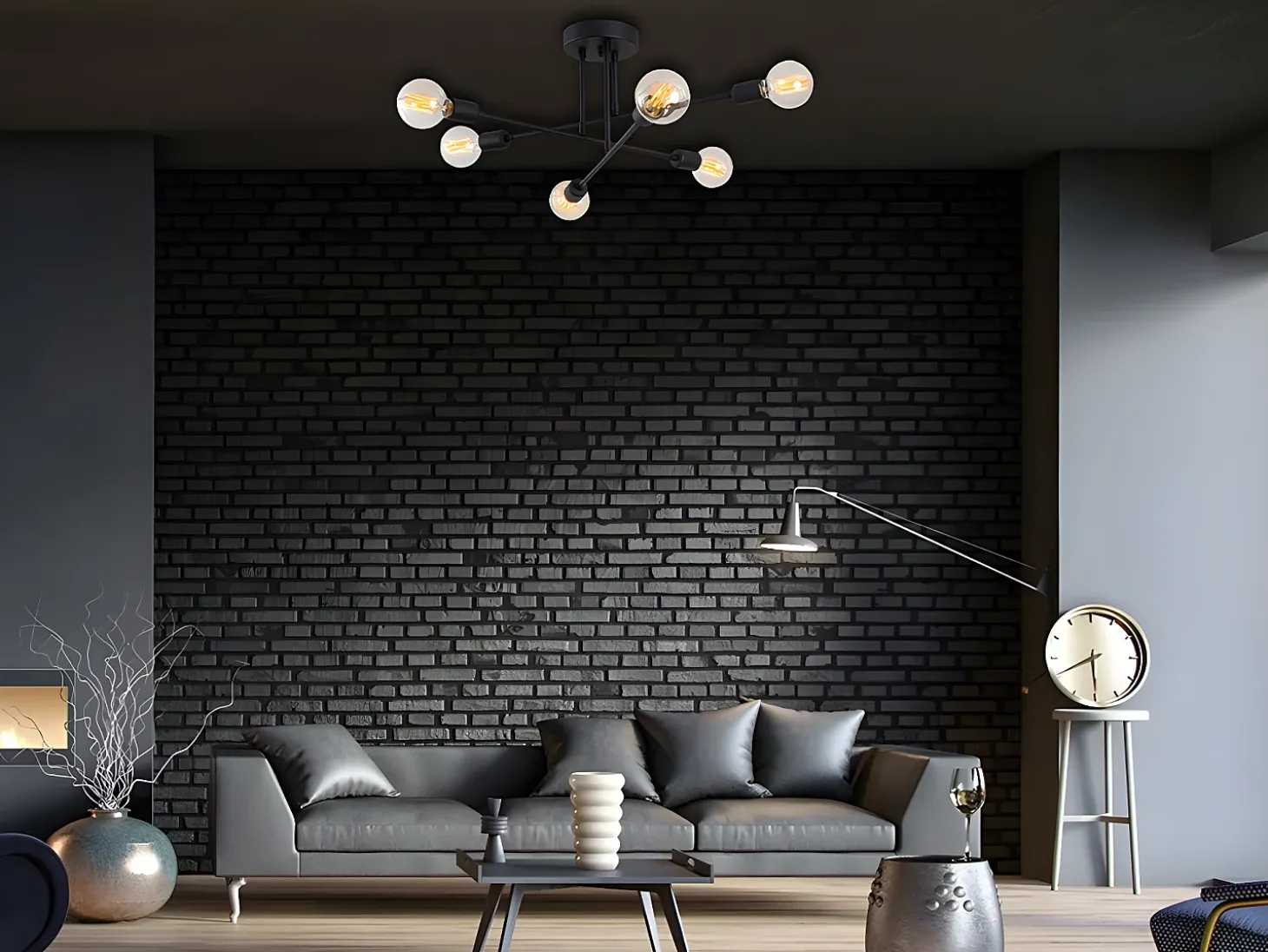 Candeeiro de teto em metal - Candeeiro C. 64 x A. 30 cm - Preto - FLOWERA