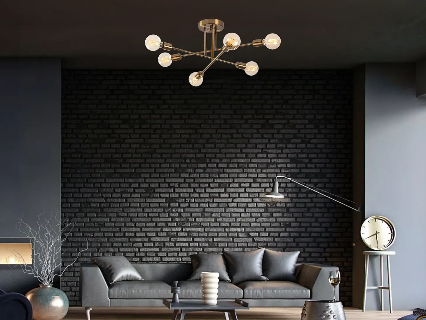 Candeeiro de teto em metal 3 braços L64 x A30 cm dourado - FLOWERA