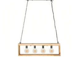 Candeeiro de teto industrial estrutura retangular em madeira OLIUS - Metal 4 lâmpadas A.31 cm - Natural