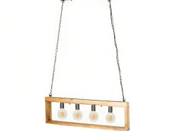 Candeeiro de teto industrial estrutura retangular em madeira OLIUS - Metal 4 lâmpadas A.31 cm - Natural