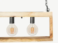 Candeeiro de teto industrial estrutura retangular em madeira OLIUS - Metal 4 lâmpadas A.31 cm - Natural