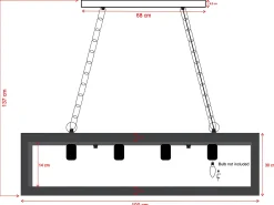 Candeeiro de teto industrial estrutura retangular em madeira OLIUS - Metal 4 lâmpadas A.31 cm - Natural