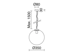 Candeeiro de teto OXY estilo clássico e intemporal - P.ø35 cm x A. 150 cm - E27 40W - esfera transparente ø35 cm - aço e dourado