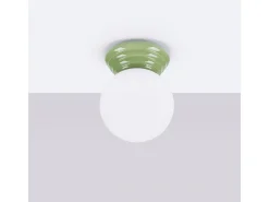 Candeeiro de teto Zori minimalista, cerâmica vidrada/vidro - 1 lichtbronnen - L.12 x H.12 cm - verde-oliva