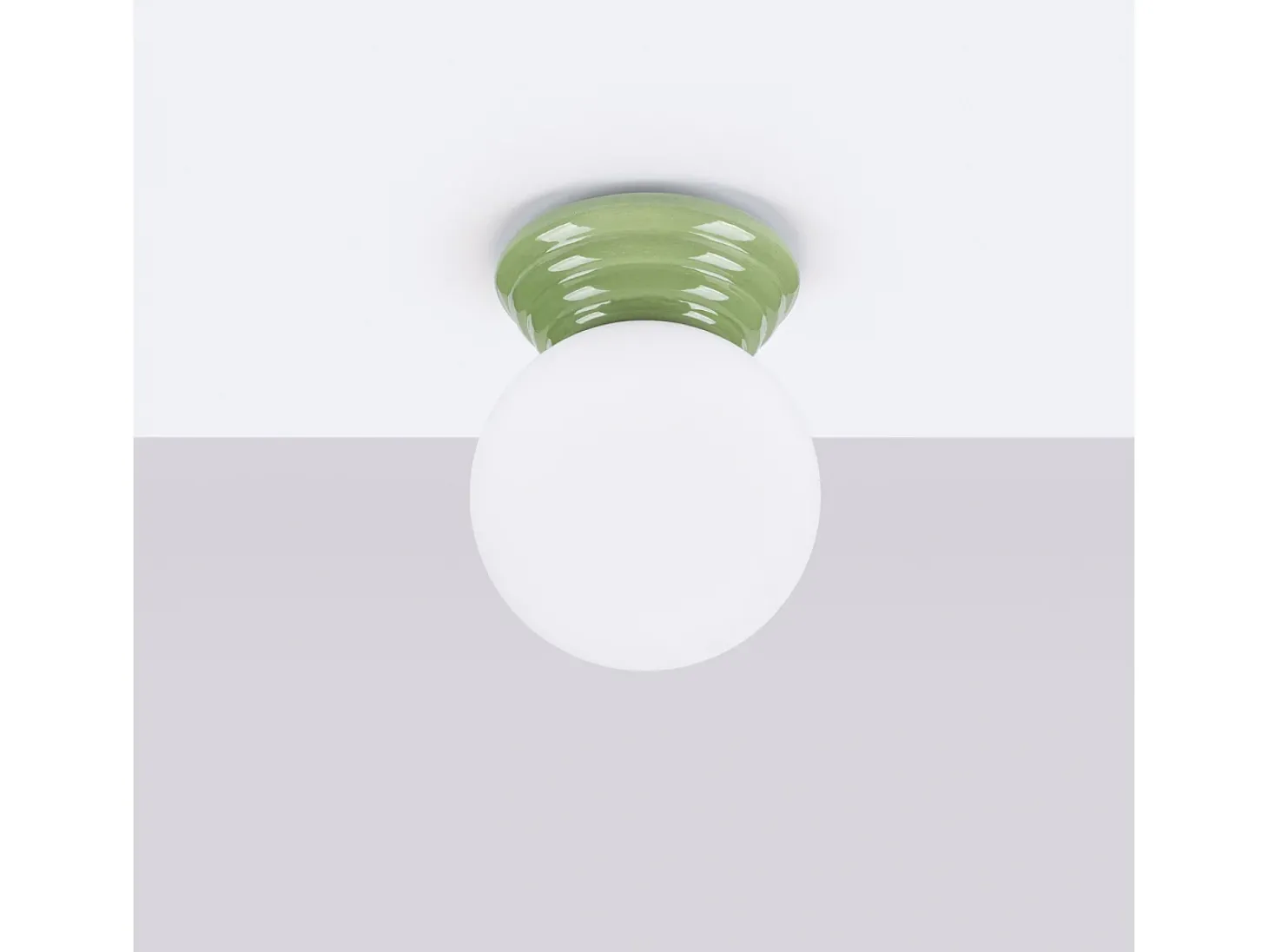 Candeeiro de teto Zori minimalista, cerâmica vidrada/vidro - 1 lichtbronnen - L.12 x H.12 cm - verde-oliva