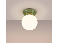Candeeiro de teto Zori minimalista, cerâmica vidrada/vidro - 1 lichtbronnen - L.12 x H.12 cm - verde-oliva