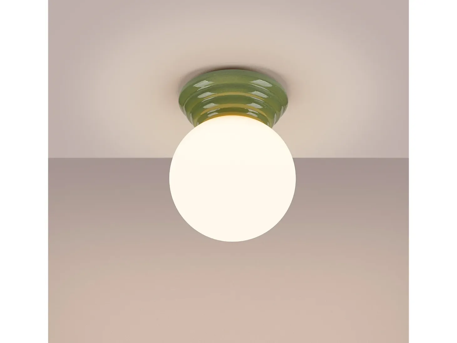 Candeeiro de teto Zori minimalista, cerâmica vidrada/vidro - 1 lichtbronnen - L.12 x H.12 cm - verde-oliva
