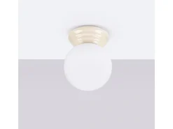 Candeeiro de teto Zori minimalista, cerâmica vidrada/vidro - 1 lichtbronnen - L.12 x H.12 cm - bege