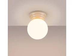Candeeiro de teto Zori minimalista, cerâmica vidrada/vidro - 1 lichtbronnen - L.12 x H.12 cm - bege
