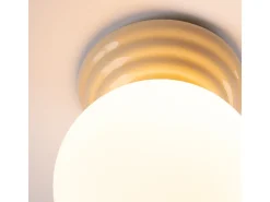 Candeeiro de teto Zori minimalista, cerâmica vidrada/vidro - 1 lichtbronnen - L.12 x H.12 cm - bege