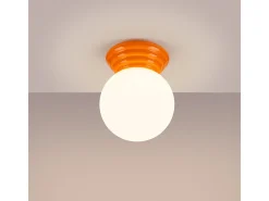 Candeeiro de teto Zori minimalista, cerâmica vidrada/vidro - 1 lichtbronnen - L.12 x H.12 cm - laranja