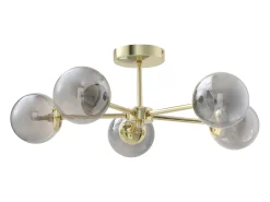 Candeeiro em metal e vidro fumado brilhante, 5 globos, D58,5xA81 cm dourado - SOFIA