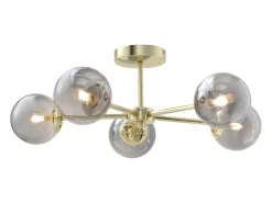 Candeeiro em metal e vidro fumado brilhante, 5 globos, D58,5xA81 cm dourado - SOFIA