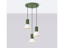 Candeeiro suspenso Estria loft, aço/alumínio - 3 lichtbronnen - L.30 x H.120 cm - bege/verde oliva
