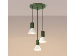 Candeeiro suspenso Estria loft, aço/alumínio - 3 lichtbronnen - L.30 x H.120 cm - bege/verde oliva