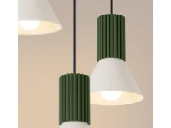 Candeeiro suspenso Estria loft, aço/alumínio - 3 lichtbronnen - L.30 x H.120 cm - bege/verde oliva