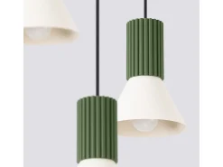 Candeeiro suspenso Estria loft, aço/alumínio - 3 lichtbronnen - L.30 x H.120 cm - bege/verde oliva